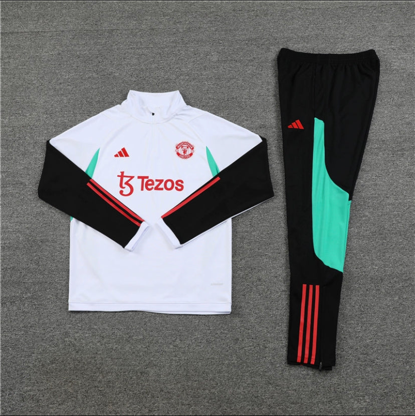 Manchester United 1/4 Zip Tracksuit - White/Green