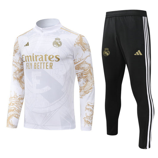 Real Madrid 1/4 Zip Tracksuit 24/25 - White / Gold