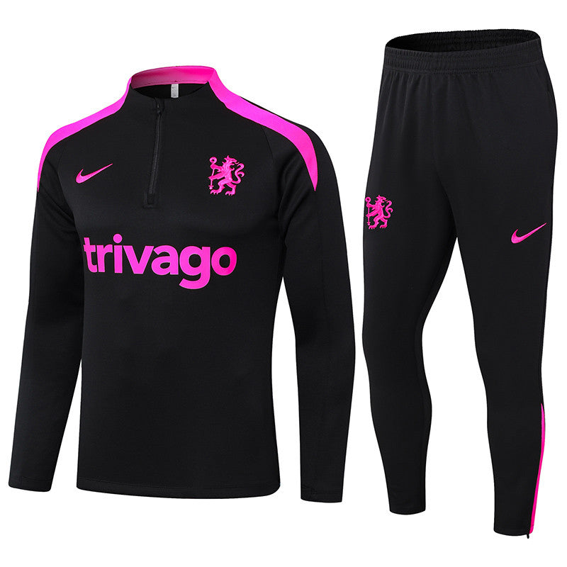 Chelsea 1/4 Zip Tracksuit 24/25 - Black / Magenta