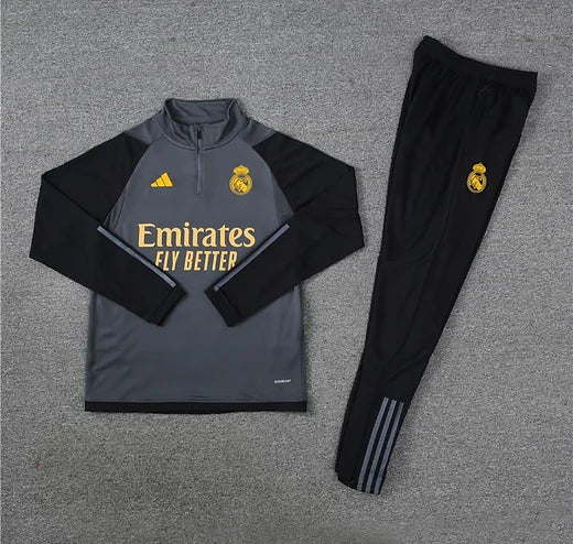 Real Madrid 1/4 Zip Tracksuit - Grey / Black