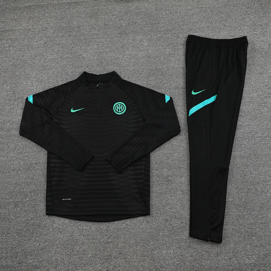 Inter Milan 1/4 Zip Tracksuit - Black / Cyan