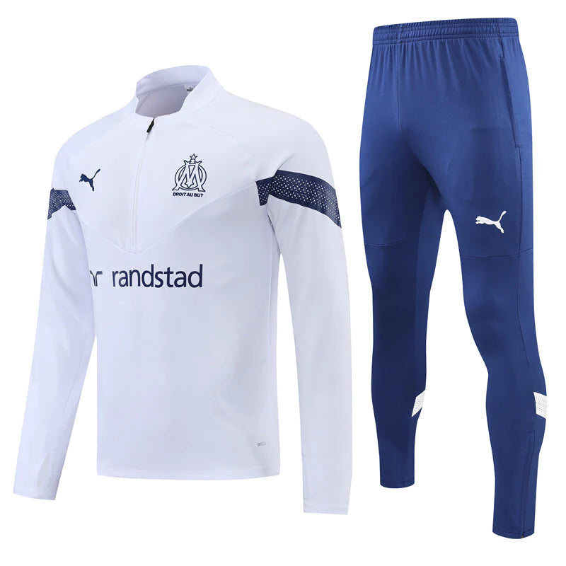 Marseille 1/4 Zip Tracksuit - White / Blue