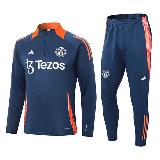 Manchester United 1/4 Zip Tracksuit 24/25 - Navy / Orange