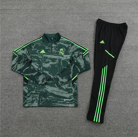 Real Madrid 1/4 Zip Striped Tracksuit - Camo