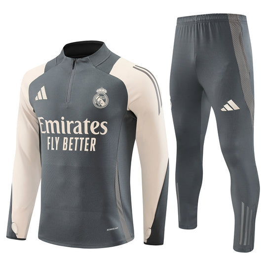 Real Madrid 1/4 Zip Tracksuit 24/25 - Grey / Cream