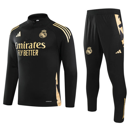 Real Madrid 1/4 Zip Tracksuit 24/25 - Black / Gold