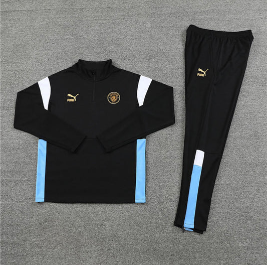 Manchester City 1/4 Zip Tracksuit - Black / Blue