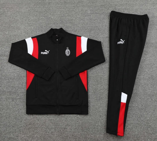 AC Milan Full Zip Tracksuit - Black / Red